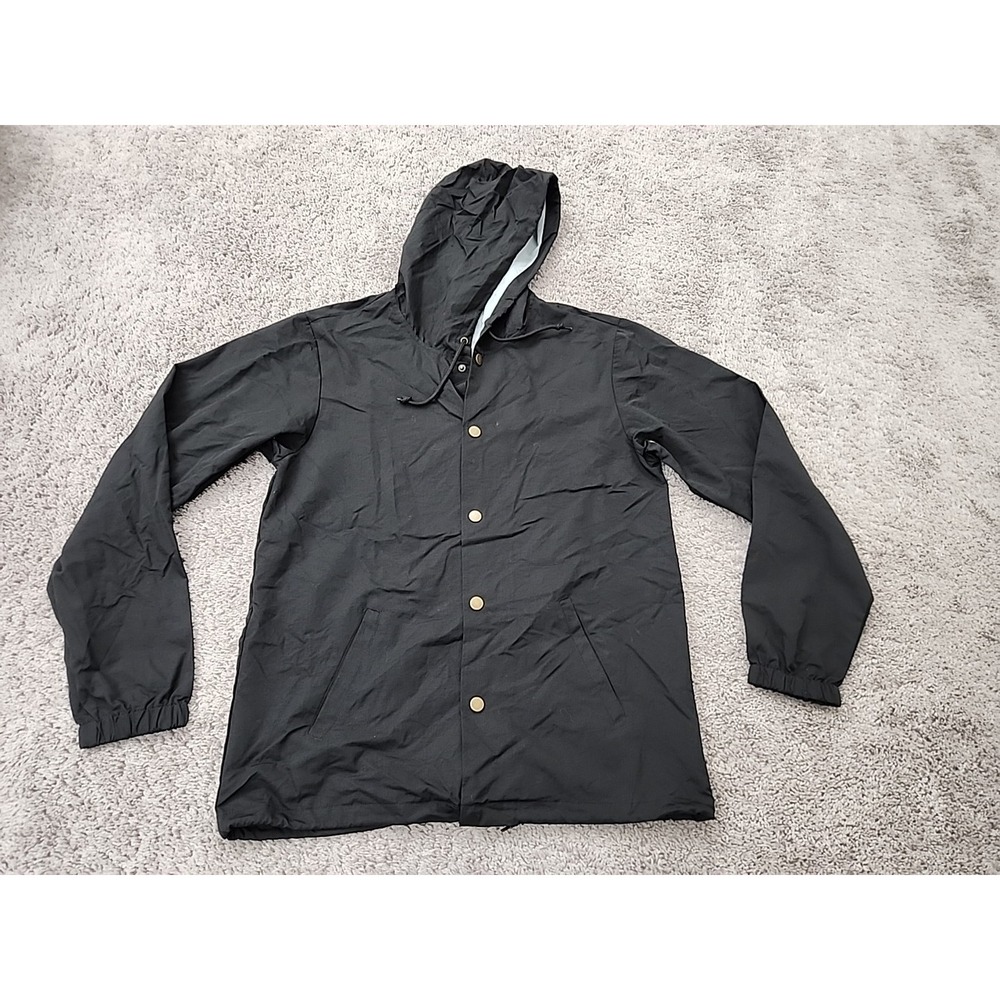 Independent Trading Company Hooded Windbreaker Jacket Mens L Black Snap Up